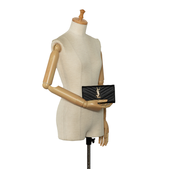 SAINT LAURENT Monogram Chevron Envelope Leather Wallet Long Wallets - Picture 9 of 10